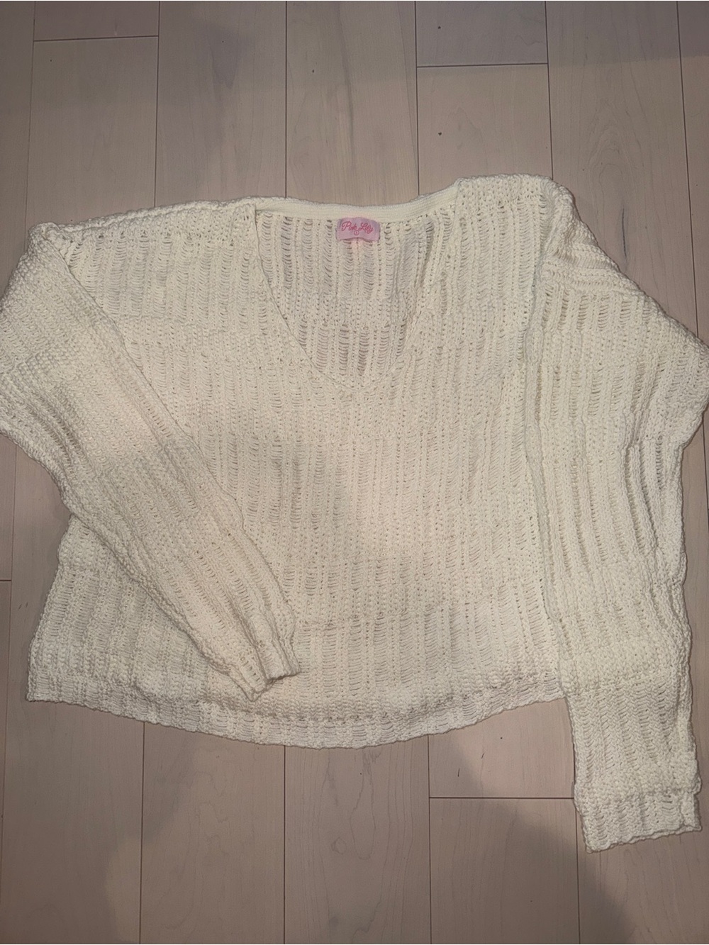 Pink Lily Cream V-Neck Knit Sweater